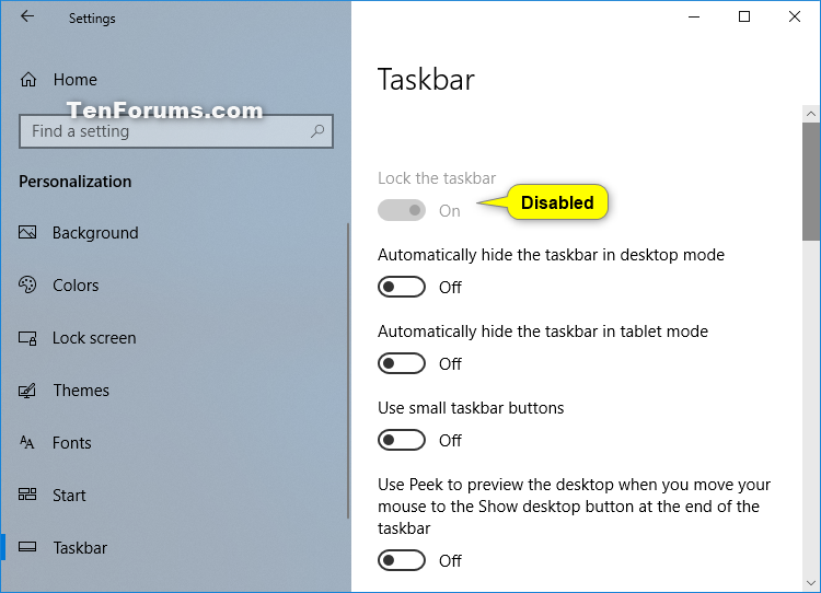 Windows 10 Lock The Taskbar